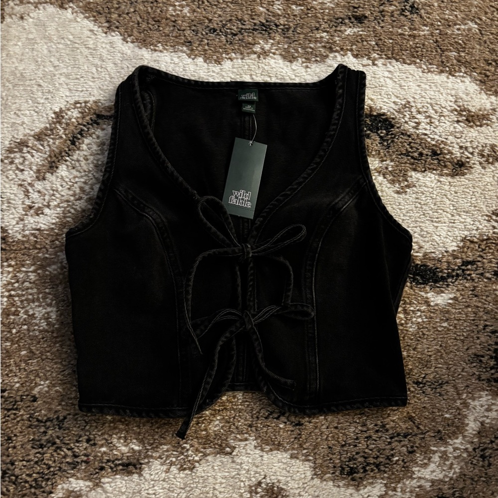 Wild Fable Black Lace-Up Jean Tank Top